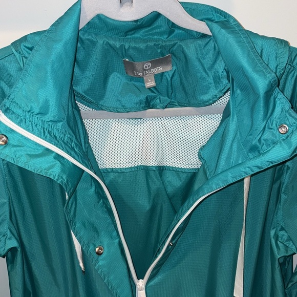 T by Talbots Teal Nylon Hooded Lightweight Packable Windbreaker Size Large - Picture 5 of 11